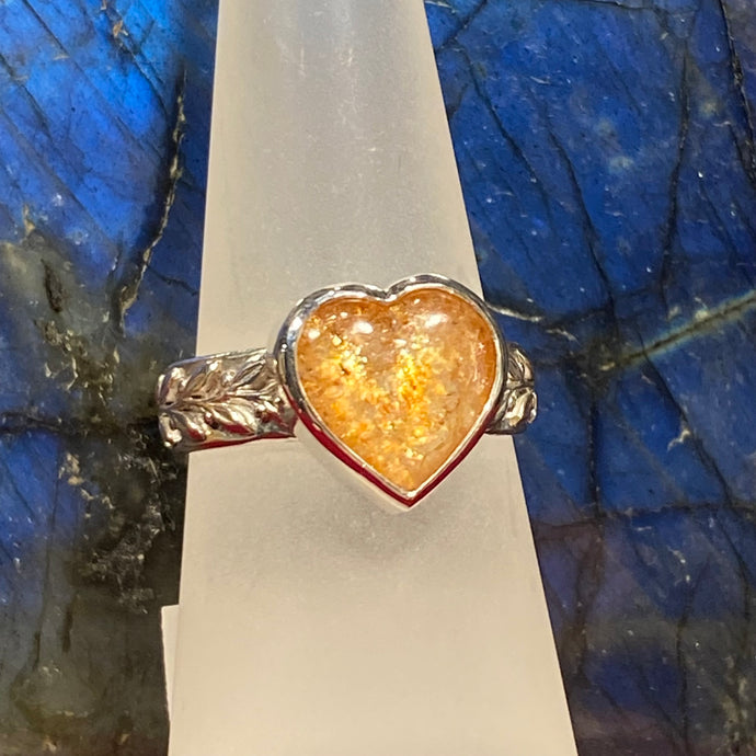 Sterling Silver Sunstone Heart Ring