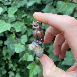 Horned Owl pendant with Spirit Quartz crystal