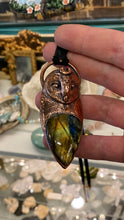 Load image into Gallery viewer, Barn Owl Totem Pendant with Labradorite Cabachon