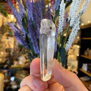 Carved Owl Clear Quartz Crystal pendant