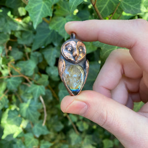 Owl Relic Pendant with Labradorite cabachon