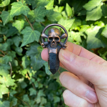 Load image into Gallery viewer, Skull and Bones Pirate Relic pendant with Smoky Quartz Crystal