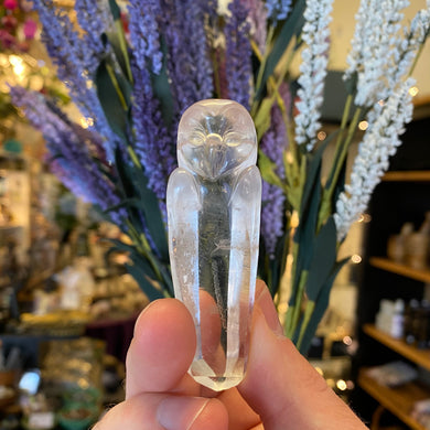 Carved Owl Clear Quartz Crystal pendant