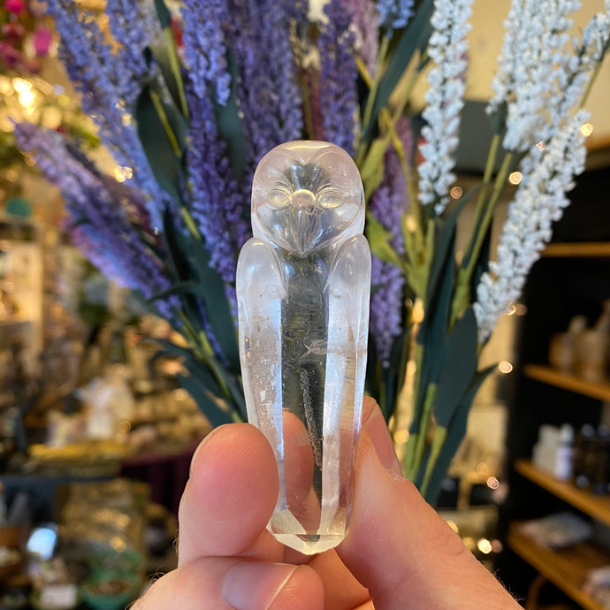 Carved Owl Clear Quartz Crystal pendant