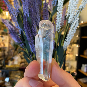 Carved Owl Clear Quartz Crystal pendant