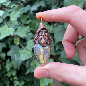 Hooded Wizard Copper Pendant with Labradorite Cabachon