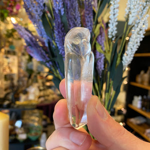 Carved Owl Clear Quartz Crystal pendant