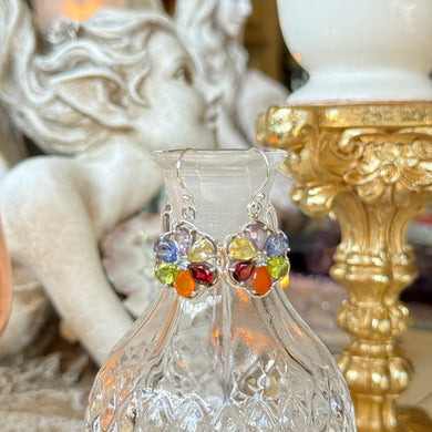 Multi stone flower earrings