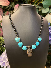 Load image into Gallery viewer, Hamsa Obsidian beaded necklace