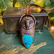 Load image into Gallery viewer, Barn Owl Totem Pendant with Tibetan Turquoise