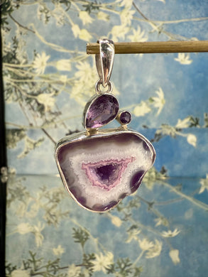 Amethyst and Agate silver pendant