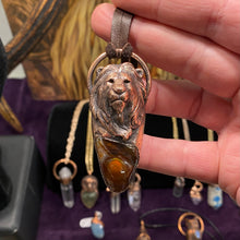 Load image into Gallery viewer, Lion Totem and Fire Agate Necklace