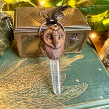Load image into Gallery viewer, Barn Owl Key Relic Pendant with Lemurian Quartz Crystal