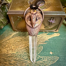 Load image into Gallery viewer, Barn Owl Key Relic Pendant with Lemurian Quartz Crystal