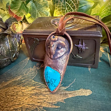 Load image into Gallery viewer, Barn Owl Totem Pendant with Tibetan Turquoise
