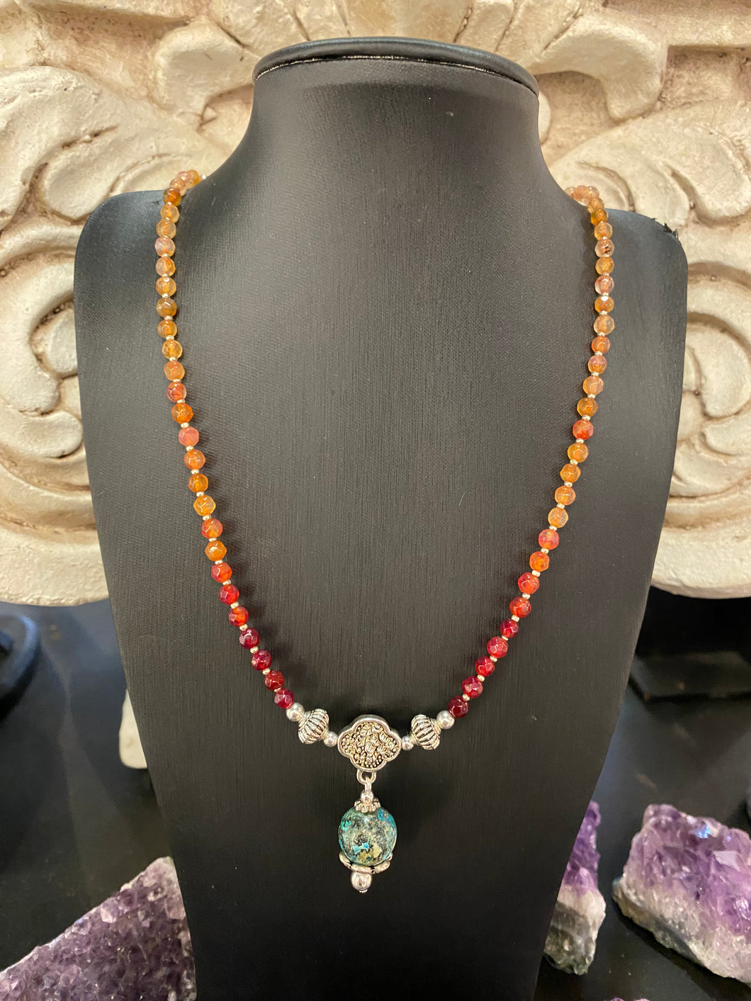 Carnelian & Chrysocolla beaded necklace