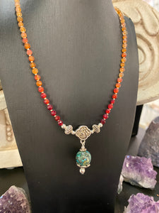 Carnelian & Chrysocolla beaded necklace