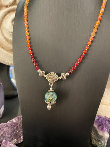 Carnelian & Chrysocolla beaded necklace