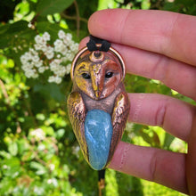 Load image into Gallery viewer, Barn Owl Totem Pendant with Aquamarine