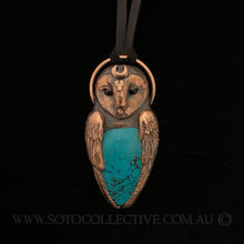 Load image into Gallery viewer, Barn Owl Totem Pendant with Tibetan Turquoise
