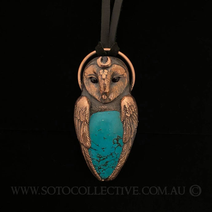 Barn Owl Totem Pendant with Tibetan Turquoise