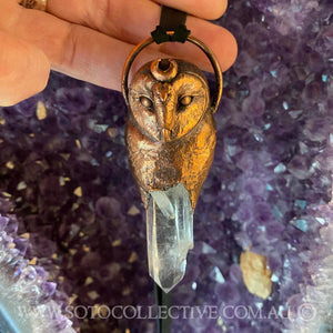 Barn Owl Totem Pendant with Clear Quartz crystal