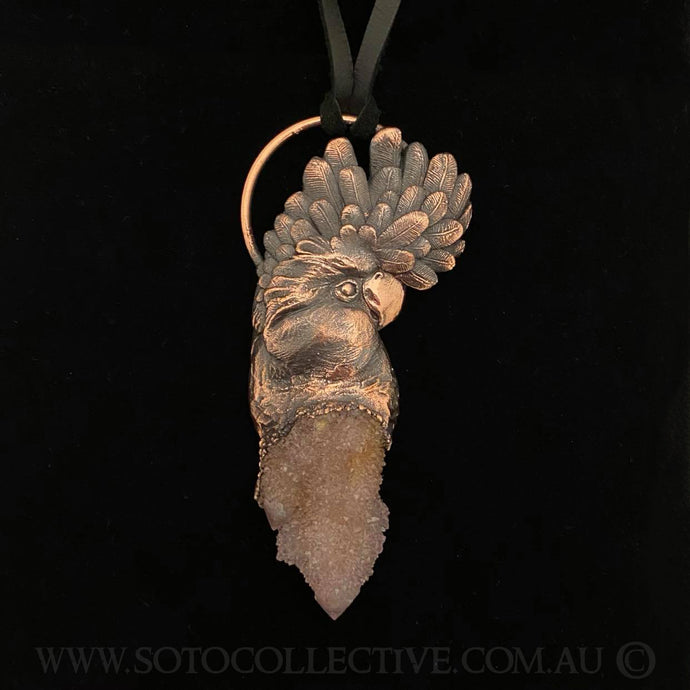 Black Cockatoo Totem pendant with Spirit Quartz