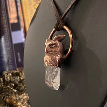 Load image into Gallery viewer, Horned Owl Totem with Clear Topaz Crystal Relic necklace