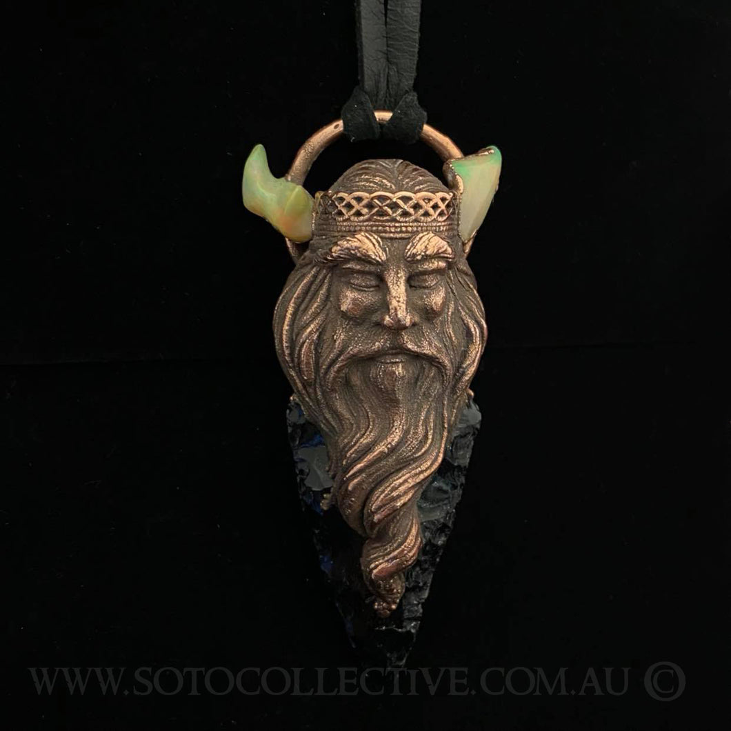 'King of Fire Element' Totem Pendant with Opals and Black Obsidian Arrowhead
