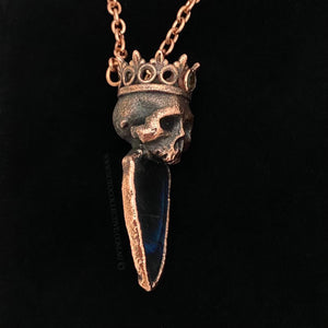 'King of Old' Decayed Skull Relic Pendant with Spectrolite and Faceted Moldavite