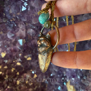 Maine Coon Cat Totem pendant with Sunstone Labradorite and Amazonite