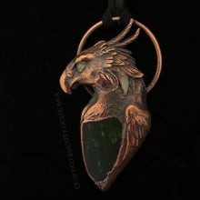 Load image into Gallery viewer, Phoenix Totem Pendant with Opal eye and feather, and Jade Nephrite