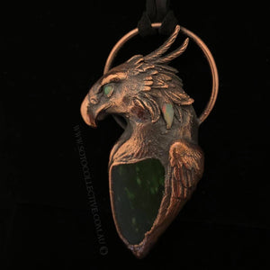 Phoenix Totem Pendant with Opal eye and feather, and Jade Nephrite