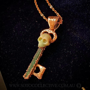 Skeleton Key Relic, Opal and Green Tourmaline Pendant