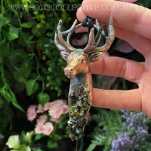 Load image into Gallery viewer, &#39;King of the Forest&#39; Stag Totem pendant with Green Tourmaline, Moldavite and Epidote