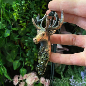 'King of the Forest' Stag Totem pendant with Green Tourmaline, Moldavite and Epidote