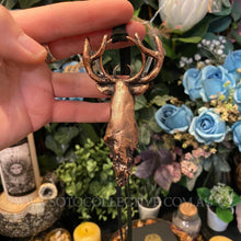 Load image into Gallery viewer, &#39;King of the Forest&#39; Stag Totem pendant with Chrysoprase and Clear Quartz crystals