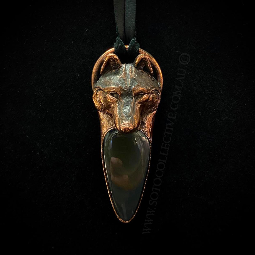 Wolf Totem pendant with Rainbow Obsidian