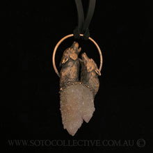 Load image into Gallery viewer, Howling Wolf Pair Totem pendant with Spirit Quartz