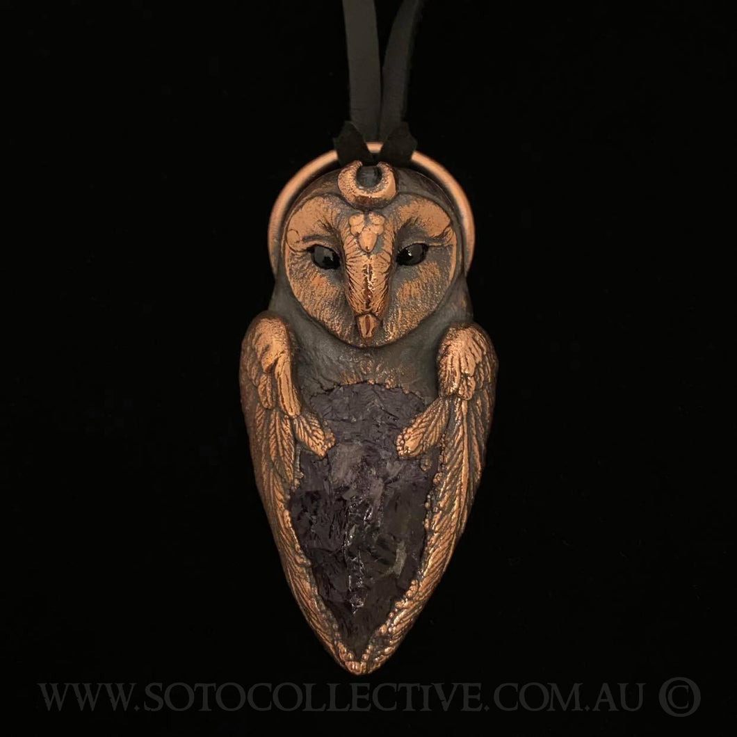 Barn Owl Totem Pendant with Amethyst