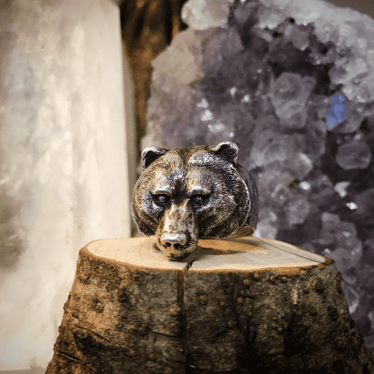 Bear Totem Silver Ring by artist Aaron Hofman of Soto Collective, Silver Bear Ring, Silver Bear Totem ring, Bear jewellery, Bear Totem jewellery