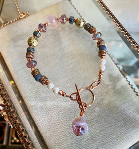 Rose Quartz, Swarovski Pearlescent bead and Czech Glass bead bracelet