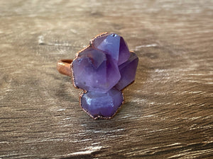 Amethyst Cluster Copper Ring by Soto Collective, Amethyst ring,  amethyst crystal ring, purple crystal ring
