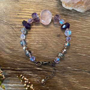 Rose Quartz, Amethyst and crystal bead bracelet