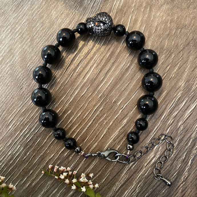 Black Tourmaline and Jaguar Totem bracelet