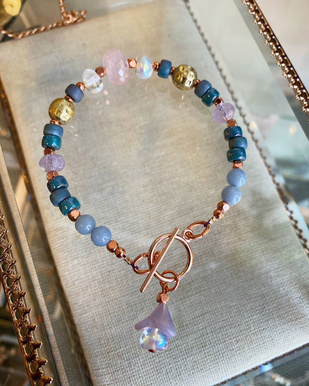 Rose Quartz, Amethyst, Angelite and Czech Glass bead Power bracelet
