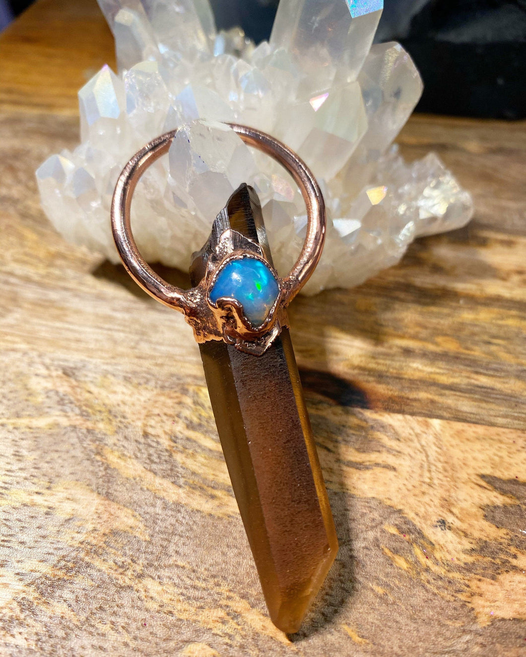 Natural Citrinated Smoky Quartz point and Opal Pendant