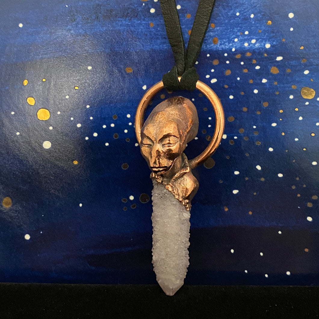 Meditating Pleiadian on Spirit Quartz Relic Necklace