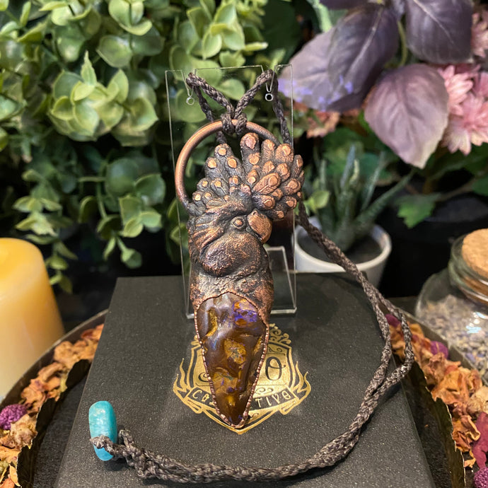 Black Cockatoo Totem pendant with Australian Opal