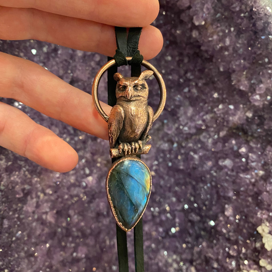 Horned Owl Totem with Labradorite